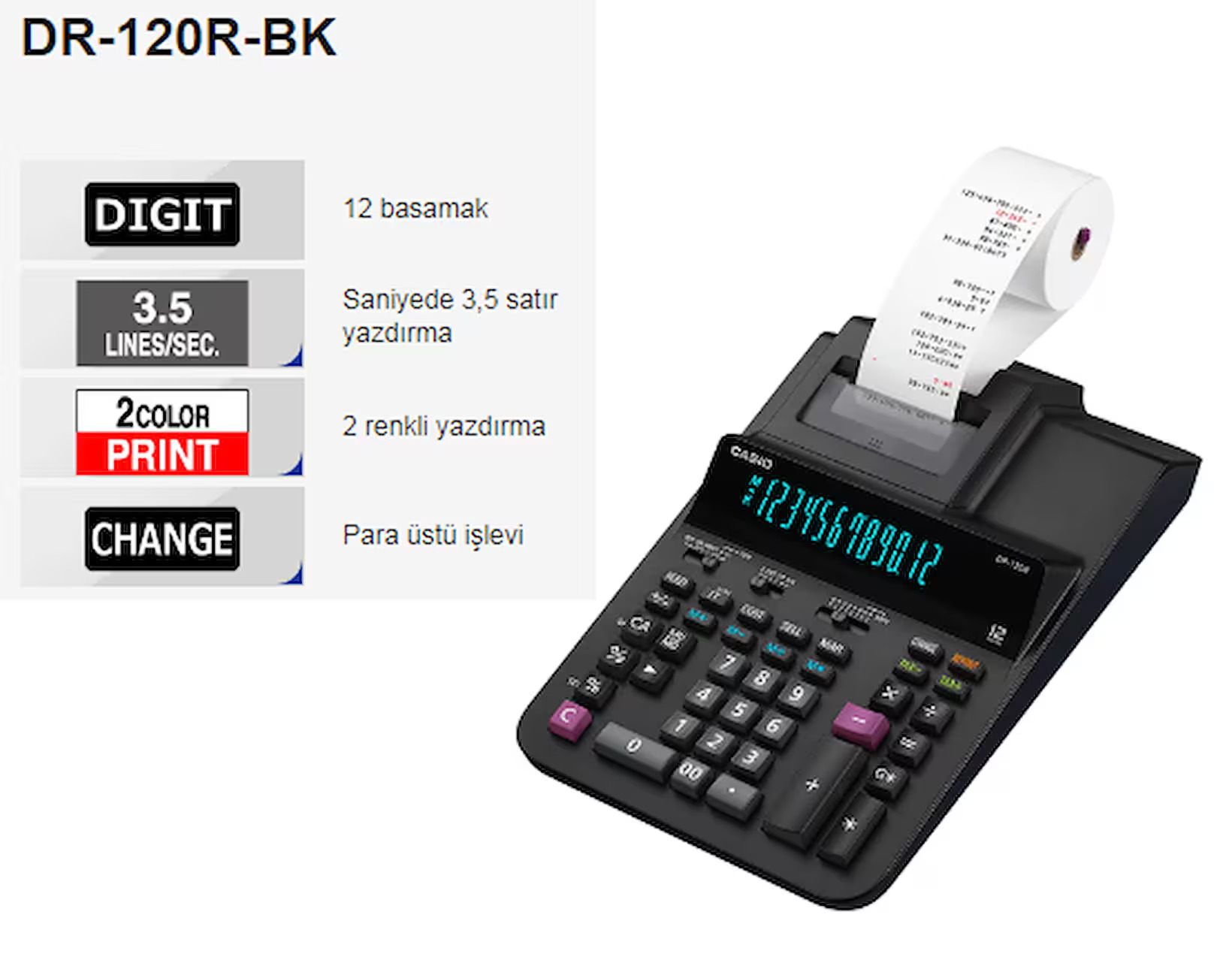 CASIO DR-120RII-BK Şeritli Hesap Makineleri